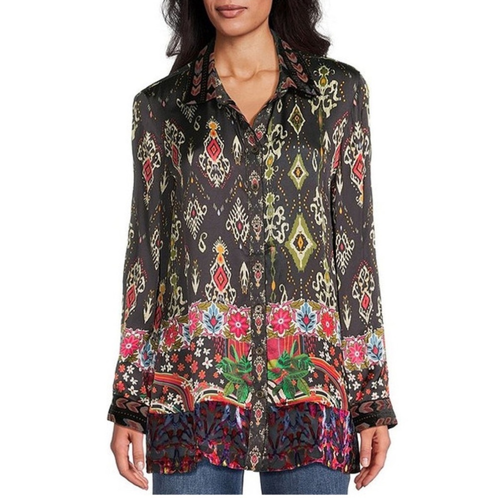 John Mark Mix Media Velvet Burnout Point Collar Long Sleeve Tunic | PS